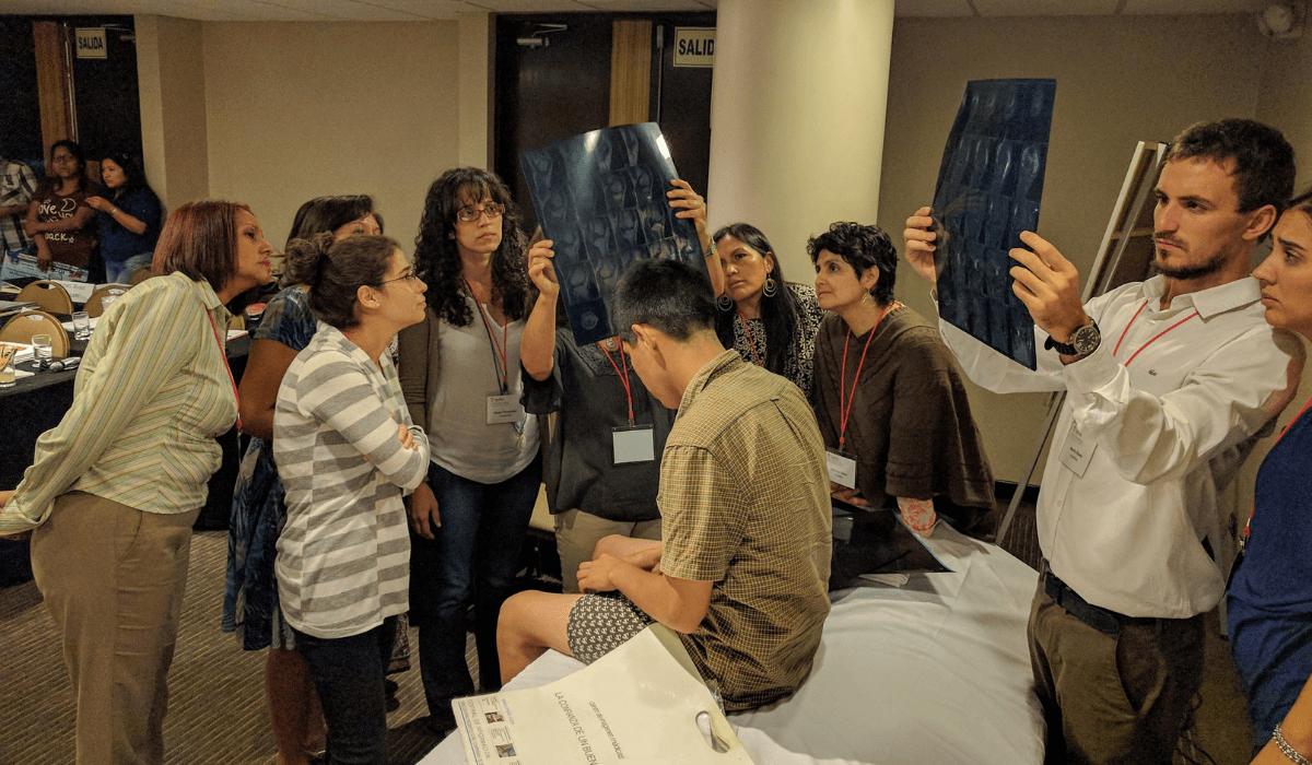 A group of people hold up Xray scans to the light