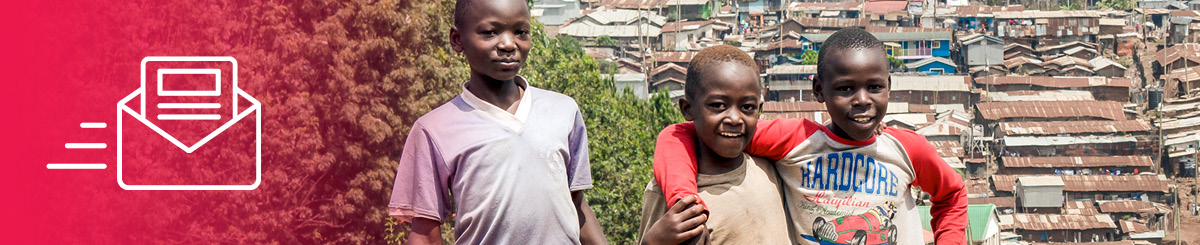An email icon beside a picture of three children smiling