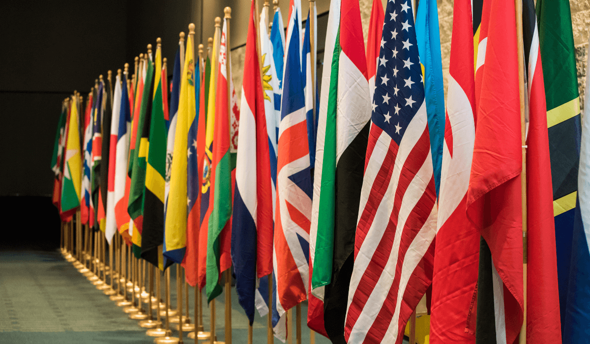 A row of flags from across the world