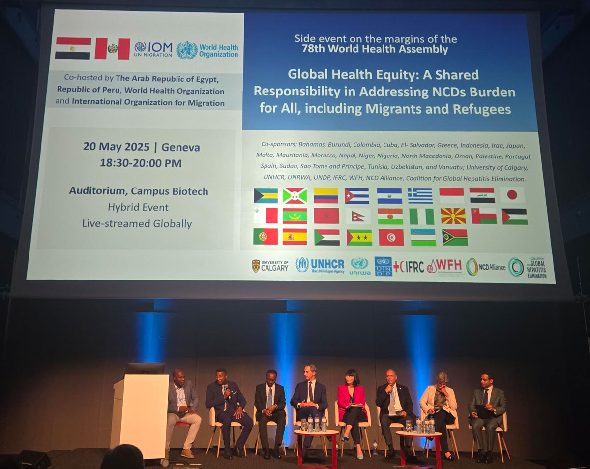 Speakers at the WHA78 side event on health equity for migrants and refugees