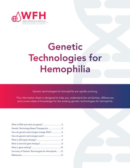 Educational booklet which explains gene editing and other genetic technologies in the context of hemophilia care. “Genetic Technologies for Hemophilia”
